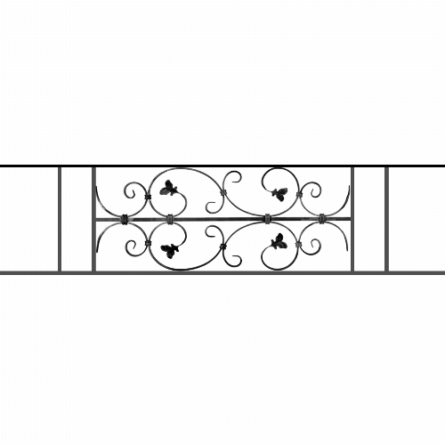 Appui de fenêtre type AF005 à sceller dans votre tableau de fenêtre. Longueur finie de 1330mm et Hauteur finie de 310mm. Convient pour les tableaux de fenêtre de 1230mm. 50mm de scellement sont prévue de chaque côté. Main courante laminée de 1230mm de long en fer forgé sur le dessus. Motif au centre de 760mm de long par 290mm de haut. Le reste de la structure est en acier carré plein de 12mm de section.