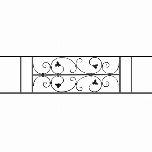 Appui de fenêtre type AF005 à sceller dans votre tableau de fenêtre. Longueur finie de 1340mm et Hauteur finie de 310mm. Convient pour les tableaux de fenêtre de 1240mm. 50mm de scellement sont prévue de chaque côté. Main courante laminée de 1240mm de long en fer forgé sur le dessus. Motif au centre de 760mm de long par 290mm de haut. Le reste de la structure est en acier carré plein de 12mm de section.