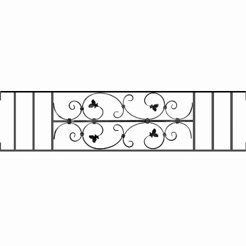 Appui de fenêtre type AF005 à visser dans votre tableau de fenêtre. Longueur finie de 1340mm et Hauteur finie de 310mm. Convient pour les tableaux de fenêtre de 1340mm. Main courante laminée de 1340mm de long en fer forgé sur le dessus. Motif au centre de 760mm de long par 290mm de haut. Le reste de la structure est en acier carré plein de 12mm de section.