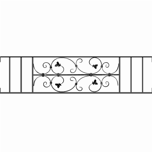 Appui de fenêtre type AF005 à visser dans votre tableau de fenêtre. Longueur finie de 1350mm et Hauteur finie de 310mm. Convient pour les tableaux de fenêtre de 1350mm. Main courante laminée de 1350mm de long en fer forgé sur le dessus. Motif au centre de 760mm de long par 290mm de haut. Le reste de la structure est en acier carré plein de 12mm de section.