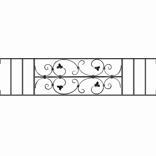 Appui de fenêtre type AF005 à visser dans votre tableau de fenêtre. Longueur finie de 1370mm et Hauteur finie de 310mm. Convient pour les tableaux de fenêtre de 1370mm. Main courante laminée de 1370mm de long en fer forgé sur le dessus. Motif au centre de 760mm de long par 290mm de haut. Le reste de la structure est en acier carré plein de 12mm de section.