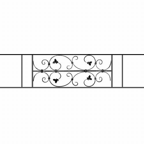 Appui de fenêtre type AF005 à sceller dans votre tableau de fenêtre. Longueur finie de 1400mm et Hauteur finie de 310mm. Convient pour les tableaux de fenêtre de 1300mm. 50mm de scellement sont prévue de chaque côté. Main courante laminée de 1300mm de long en fer forgé sur le dessus. Motif au centre de 760mm de long par 290mm de haut. Le reste de la structure est en acier carré plein de 12mm de section.