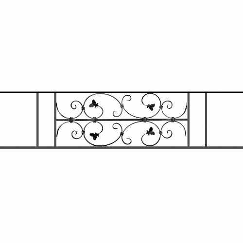 Appui de fenêtre type AF005 à sceller dans votre tableau de fenêtre. Longueur finie de 1410mm et Hauteur finie de 310mm. Convient pour les tableaux de fenêtre de 1310mm. 50mm de scellement sont prévue de chaque côté. Main courante laminée de 1310mm de long en fer forgé sur le dessus. Motif au centre de 760mm de long par 290mm de haut. Le reste de la structure est en acier carré plein de 12mm de section.