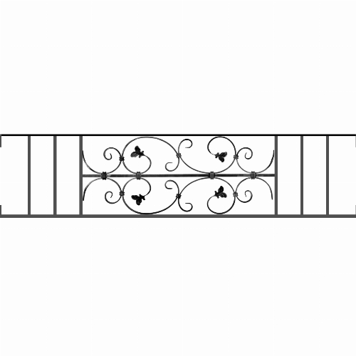 Appui de fenêtre type AF005 à visser dans votre tableau de fenêtre. Longueur finie de 1410mm et Hauteur finie de 310mm. Convient pour les tableaux de fenêtre de 1410mm. Main courante laminée de 1410mm de long en fer forgé sur le dessus. Motif au centre de 760mm de long par 290mm de haut. Le reste de la structure est en acier carré plein de 12mm de section.