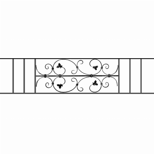 Appui de fenêtre type AF005 à sceller dans votre tableau de fenêtre. Longueur finie de 1420mm et Hauteur finie de 310mm. Convient pour les tableaux de fenêtre de 1320mm. 50mm de scellement sont prévue de chaque côté. Main courante laminée de 1320mm de long en fer forgé sur le dessus. Motif au centre de 760mm de long par 290mm de haut. Le reste de la structure est en acier carré plein de 12mm de section.