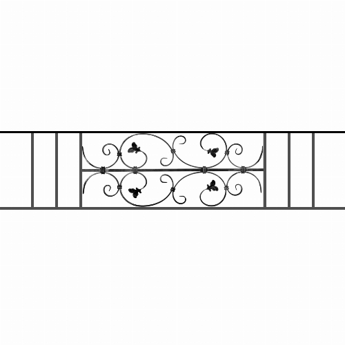 Appui de fenêtre type AF005 à sceller dans votre tableau de fenêtre. Longueur finie de 1450mm et Hauteur finie de 310mm. Convient pour les tableaux de fenêtre de 1350mm. 50mm de scellement sont prévue de chaque côté. Main courante laminée de 1350mm de long en fer forgé sur le dessus. Motif au centre de 760mm de long par 290mm de haut. Le reste de la structure est en acier carré plein de 12mm de section.