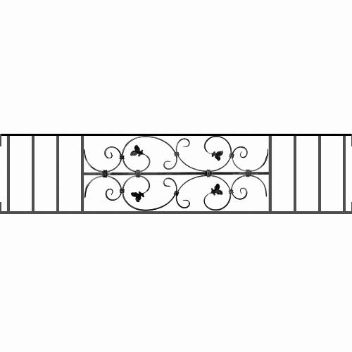 Appui de fenêtre type AF005 à visser dans votre tableau de fenêtre. Longueur finie de 1450mm et Hauteur finie de 310mm. Convient pour les tableaux de fenêtre de 1450mm. Main courante laminée de 1450mm de long en fer forgé sur le dessus. Motif au centre de 760mm de long par 290mm de haut. Le reste de la structure est en acier carré plein de 12mm de section.