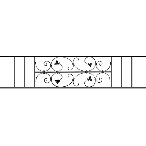 Appui de fenêtre type AF005 à sceller dans votre tableau de fenêtre. Longueur finie de 1470mm et Hauteur finie de 310mm. Convient pour les tableaux de fenêtre de 1370mm. 50mm de scellement sont prévue de chaque côté. Main courante laminée de 1370mm de long en fer forgé sur le dessus. Motif au centre de 760mm de long par 290mm de haut. Le reste de la structure est en acier carré plein de 12mm de section.