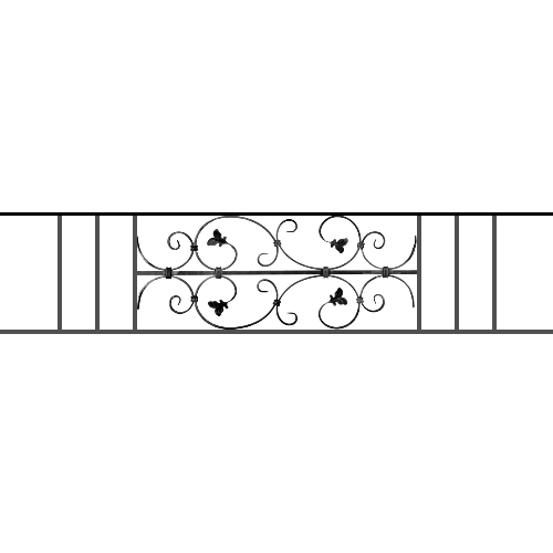 Appui de fenêtre type AF005 à sceller dans votre tableau de fenêtre. Longueur finie de 1500mm et Hauteur finie de 310mm. Convient pour les tableaux de fenêtre de 1400mm. 50mm de scellement sont prévue de chaque côté. Main courante laminée de 1400mm de long en fer forgé sur le dessus. Motif au centre de 760mm de long par 290mm de haut. Le reste de la structure est en acier carré plein de 12mm de section.