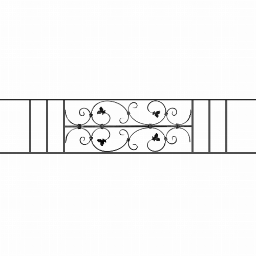 Appui de fenêtre type AF005 à sceller dans votre tableau de fenêtre. Longueur finie de 1540mm et Hauteur finie de 310mm. Convient pour les tableaux de fenêtre de 1440mm. 50mm de scellement sont prévue de chaque côté. Main courante laminée de 1440mm de long en fer forgé sur le dessus. Motif au centre de 760mm de long par 290mm de haut. Le reste de la structure est en acier carré plein de 12mm de section.