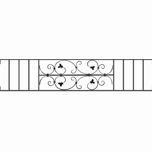Appui de fenêtre type AF005 à visser dans votre tableau de fenêtre. Longueur finie de 1570mm et Hauteur finie de 310mm. Convient pour les tableaux de fenêtre de 1570mm. Main courante laminée de 1570mm de long en fer forgé sur le dessus. Motif au centre de 760mm de long par 290mm de haut. Le reste de la structure est en acier carré plein de 12mm de section.
