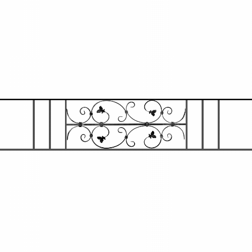 Appui de fenêtre type AF005 à sceller dans votre tableau de fenêtre. Longueur finie de 1610mm et Hauteur finie de 310mm. Convient pour les tableaux de fenêtre de 1510mm. 50mm de scellement sont prévue de chaque côté. Main courante laminée de 1510mm de long en fer forgé sur le dessus. Motif au centre de 760mm de long par 290mm de haut. Le reste de la structure est en acier carré plein de 12mm de section.