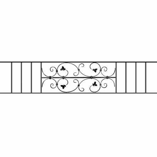 Appui de fenêtre type AF005 à sceller dans votre tableau de fenêtre. Longueur finie de 1620mm et Hauteur finie de 310mm. Convient pour les tableaux de fenêtre de 1520mm. 50mm de scellement sont prévue de chaque côté. Main courante laminée de 1520mm de long en fer forgé sur le dessus. Motif au centre de 760mm de long par 290mm de haut. Le reste de la structure est en acier carré plein de 12mm de section.