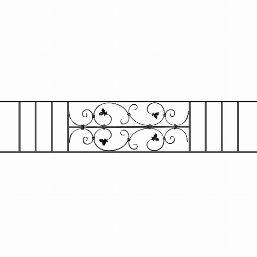 Appui de fenêtre type AF005 à sceller dans votre tableau de fenêtre. Longueur finie de 1630mm et Hauteur finie de 310mm. Convient pour les tableaux de fenêtre de 1530mm. 50mm de scellement sont prévue de chaque côté. Main courante laminée de 1530mm de long en fer forgé sur le dessus. Motif au centre de 760mm de long par 290mm de haut. Le reste de la structure est en acier carré plein de 12mm de section.