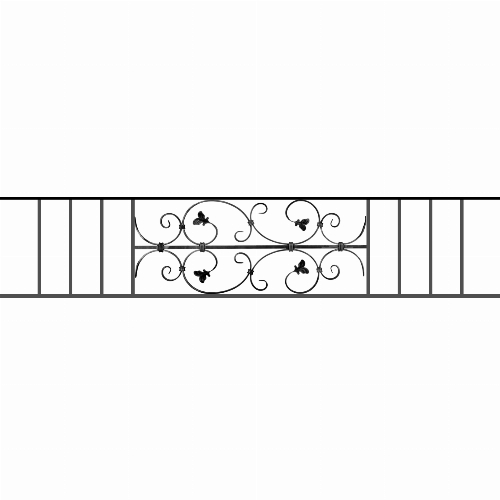 Appui de fenêtre type AF005 à sceller dans votre tableau de fenêtre. Longueur finie de 1640mm et Hauteur finie de 310mm. Convient pour les tableaux de fenêtre de 1540mm. 50mm de scellement sont prévue de chaque côté. Main courante laminée de 1540mm de long en fer forgé sur le dessus. Motif au centre de 760mm de long par 290mm de haut. Le reste de la structure est en acier carré plein de 12mm de section.