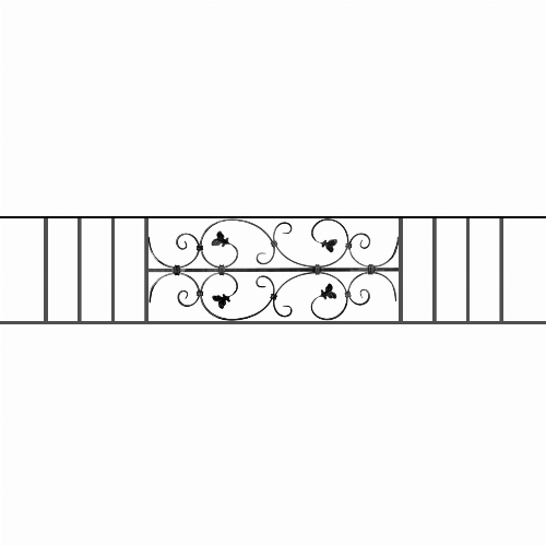 Appui de fenêtre type AF005 à sceller dans votre tableau de fenêtre. Longueur finie de 1660mm et Hauteur finie de 310mm. Convient pour les tableaux de fenêtre de 1560mm. 50mm de scellement sont prévue de chaque côté. Main courante laminée de 1560mm de long en fer forgé sur le dessus. Motif au centre de 760mm de long par 290mm de haut. Le reste de la structure est en acier carré plein de 12mm de section.