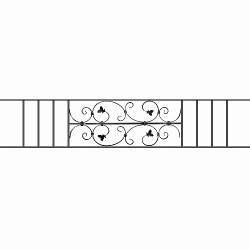 Appui de fenêtre type AF005 à sceller dans votre tableau de fenêtre. Longueur finie de 1700mm et Hauteur finie de 310mm. Convient pour les tableaux de fenêtre de 1600mm. 50mm de scellement sont prévue de chaque côté. Main courante laminée de 1600mm de long en fer forgé sur le dessus. Motif au centre de 760mm de long par 290mm de haut. Le reste de la structure est en acier carré plein de 12mm de section.