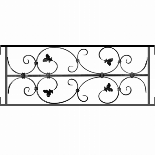 Appui de fenêtre type AF005 à visser dans votre tableau de fenêtre. Longueur finie de 840mm et Hauteur finie de 310mm. Convient pour les tableaux de fenêtre de 840mm. Main courante laminée de 840mm de long en fer forgé sur le dessus. Motif au centre de 760mm de long par 290mm de haut. Le reste de la structure est en acier carré plein de 12mm de section.