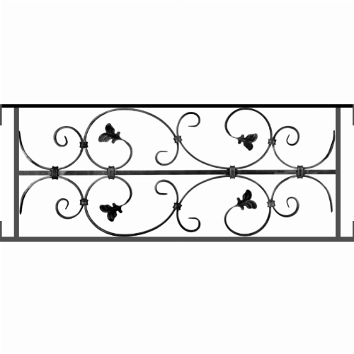 Appui de fenêtre type AF005 à visser dans votre tableau de fenêtre. Longueur finie de 850mm et Hauteur finie de 310mm. Convient pour les tableaux de fenêtre de 850mm. Main courante laminée de 850mm de long en fer forgé sur le dessus. Motif au centre de 760mm de long par 290mm de haut. Le reste de la structure est en acier carré plein de 12mm de section.