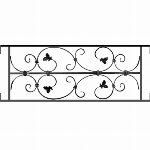 Appui de fenêtre type AF005 à visser dans votre tableau de fenêtre. Longueur finie de 880mm et Hauteur finie de 310mm. Convient pour les tableaux de fenêtre de 880mm. Main courante laminée de 880mm de long en fer forgé sur le dessus. Motif au centre de 760mm de long par 290mm de haut. Le reste de la structure est en acier carré plein de 12mm de section.