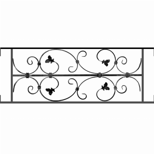 Appui de fenêtre type AF005 à visser dans votre tableau de fenêtre. Longueur finie de 910mm et Hauteur finie de 310mm. Convient pour les tableaux de fenêtre de 910mm. Main courante laminée de 910mm de long en fer forgé sur le dessus. Motif au centre de 760mm de long par 290mm de haut. Le reste de la structure est en acier carré plein de 12mm de section.