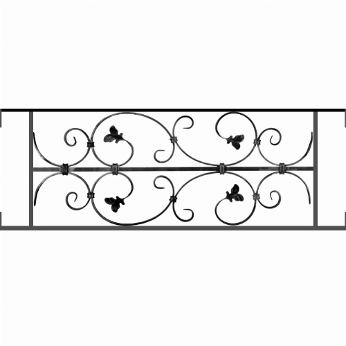 Appui de fenêtre type AF005 à visser dans votre tableau de fenêtre. Longueur finie de 940mm et Hauteur finie de 310mm. Convient pour les tableaux de fenêtre de 940mm. Main courante laminée de 940mm de long en fer forgé sur le dessus. Motif au centre de 760mm de long par 290mm de haut. Le reste de la structure est en acier carré plein de 12mm de section.