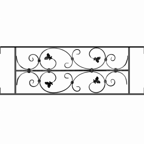Appui de fenêtre type AF005 à visser dans votre tableau de fenêtre. Longueur finie de 980mm et Hauteur finie de 310mm. Convient pour les tableaux de fenêtre de 980mm. Main courante laminée de 980mm de long en fer forgé sur le dessus. Motif au centre de 760mm de long par 290mm de haut. Le reste de la structure est en acier carré plein de 12mm de section.