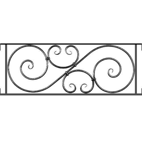 Appui de fenêtre type AF007 à visser dans votre tableau de fenêtre. Longueur finie de 1000mm et Hauteur finie de 367mm. Convient pour les tableaux de fenêtre de 1000mm. Main courante laminée de 1000mm de long en fer forgé sur le dessus. Motif au centre de 900mm de long par 345mm de haut. Le reste de la structure est en acier carré plein de 14mm de section.