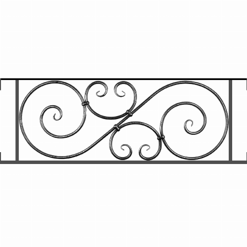 Appui de fenêtre type AF007 à visser dans votre tableau de fenêtre. Longueur finie de 1060mm et Hauteur finie de 367mm. Convient pour les tableaux de fenêtre de 1060mm. Main courante laminée de 1060mm de long en fer forgé sur le dessus. Motif au centre de 900mm de long par 345mm de haut. Le reste de la structure est en acier carré plein de 14mm de section.