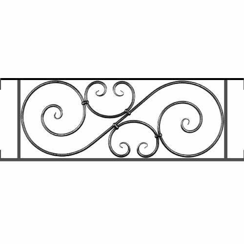 Appui de fenêtre type AF007 à visser dans votre tableau de fenêtre. Longueur finie de 1080mm et Hauteur finie de 367mm. Convient pour les tableaux de fenêtre de 1080mm. Main courante laminée de 1080mm de long en fer forgé sur le dessus. Motif au centre de 900mm de long par 345mm de haut. Le reste de la structure est en acier carré plein de 14mm de section.