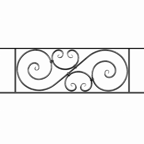 Appui de fenêtre type AF007 à sceller dans votre tableau de fenêtre. Longueur finie de 1160mm et Hauteur finie de 367mm. Convient pour les tableaux de fenêtre de 1060mm. 50mm de scellement sont prévue de chaque côté. Main courante laminée de 1060mm de long en fer forgé sur le dessus. Motif au centre de 900mm de long par 345mm de haut. Le reste de la structure est en acier carré plein de 14mm de section.
