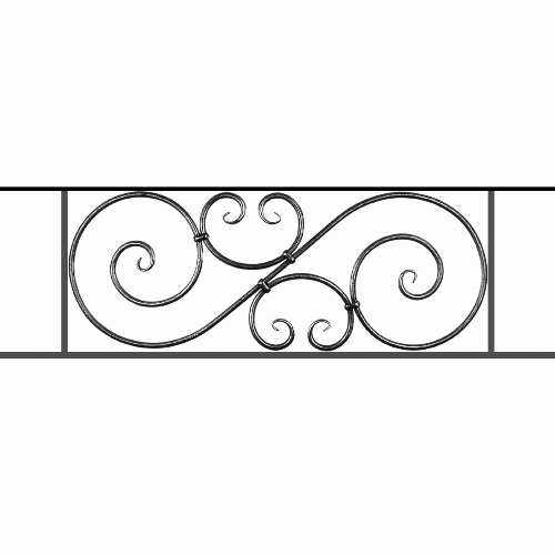 Appui de fenêtre type AF007 à sceller dans votre tableau de fenêtre. Longueur finie de 1190mm et Hauteur finie de 367mm. Convient pour les tableaux de fenêtre de 1090mm. 50mm de scellement sont prévue de chaque côté. Main courante laminée de 1090mm de long en fer forgé sur le dessus. Motif au centre de 900mm de long par 345mm de haut. Le reste de la structure est en acier carré plein de 14mm de section.