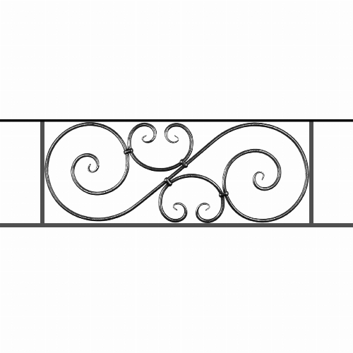 Appui de fenêtre type AF007 à sceller dans votre tableau de fenêtre. Longueur finie de 1200mm et Hauteur finie de 367mm. Convient pour les tableaux de fenêtre de 1100mm. 50mm de scellement sont prévue de chaque côté. Main courante laminée de 1100mm de long en fer forgé sur le dessus. Motif au centre de 900mm de long par 345mm de haut. Le reste de la structure est en acier carré plein de 14mm de section.