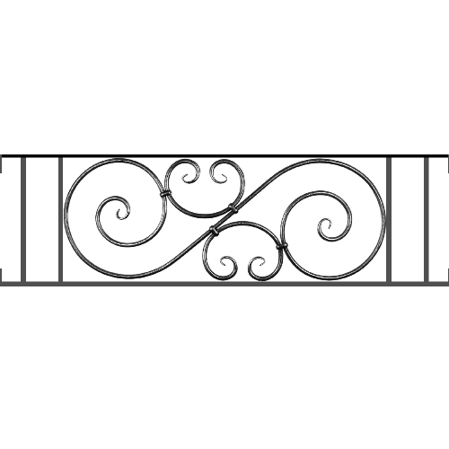 Appui de fenêtre type AF007 à visser dans votre tableau de fenêtre. Longueur finie de 1250mm et Hauteur finie de 367mm. Convient pour les tableaux de fenêtre de 1250mm. Main courante laminée de 1250mm de long en fer forgé sur le dessus. Motif au centre de 900mm de long par 345mm de haut. Le reste de la structure est en acier carré plein de 14mm de section.