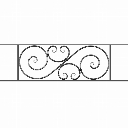 Appui de fenêtre type AF007 à sceller dans votre tableau de fenêtre. Longueur finie de 1270mm et Hauteur finie de 367mm. Convient pour les tableaux de fenêtre de 1170mm. 50mm de scellement sont prévue de chaque côté. Main courante laminée de 1170mm de long en fer forgé sur le dessus. Motif au centre de 900mm de long par 345mm de haut. Le reste de la structure est en acier carré plein de 14mm de section.
