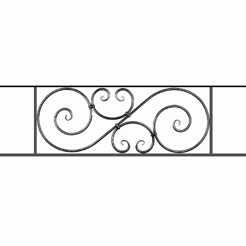 Appui de fenêtre type AF007 à sceller dans votre tableau de fenêtre. Longueur finie de 1280mm et Hauteur finie de 367mm. Convient pour les tableaux de fenêtre de 1180mm. 50mm de scellement sont prévue de chaque côté. Main courante laminée de 1180mm de long en fer forgé sur le dessus. Motif au centre de 900mm de long par 345mm de haut. Le reste de la structure est en acier carré plein de 14mm de section.