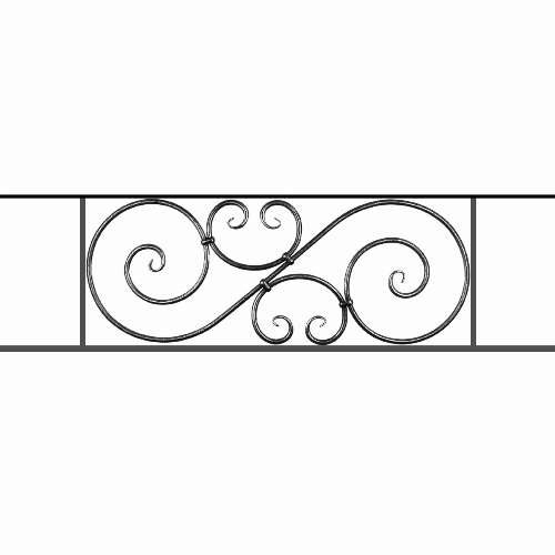 Appui de fenêtre type AF007 à sceller dans votre tableau de fenêtre. Longueur finie de 1300mm et Hauteur finie de 367mm. Convient pour les tableaux de fenêtre de 1200mm. 50mm de scellement sont prévue de chaque côté. Main courante laminée de 1200mm de long en fer forgé sur le dessus. Motif au centre de 900mm de long par 345mm de haut. Le reste de la structure est en acier carré plein de 14mm de section.