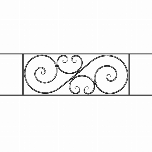 Appui de fenêtre type AF007 à sceller dans votre tableau de fenêtre. Longueur finie de 1310mm et Hauteur finie de 367mm. Convient pour les tableaux de fenêtre de 1210mm. 50mm de scellement sont prévue de chaque côté. Main courante laminée de 1210mm de long en fer forgé sur le dessus. Motif au centre de 900mm de long par 345mm de haut. Le reste de la structure est en acier carré plein de 14mm de section.