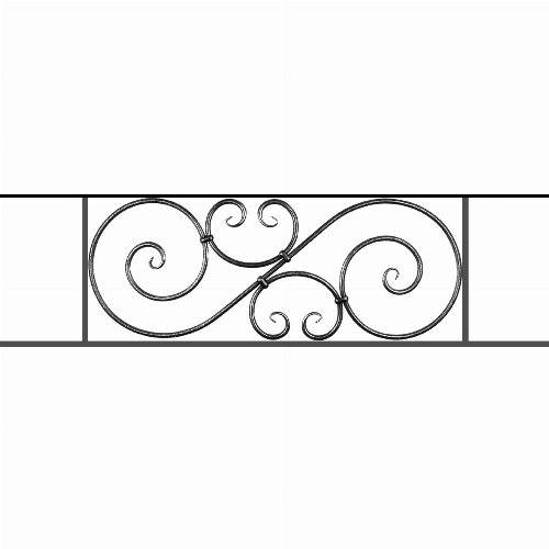 Appui de fenêtre type AF007 à sceller dans votre tableau de fenêtre. Longueur finie de 1320mm et Hauteur finie de 367mm. Convient pour les tableaux de fenêtre de 1220mm. 50mm de scellement sont prévue de chaque côté. Main courante laminée de 1220mm de long en fer forgé sur le dessus. Motif au centre de 900mm de long par 345mm de haut. Le reste de la structure est en acier carré plein de 14mm de section.