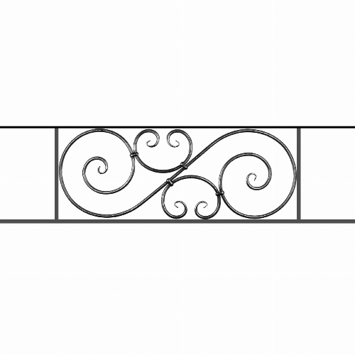 Appui de fenêtre type AF007 à sceller dans votre tableau de fenêtre. Longueur finie de 1340mm et Hauteur finie de 367mm. Convient pour les tableaux de fenêtre de 1240mm. 50mm de scellement sont prévue de chaque côté. Main courante laminée de 1240mm de long en fer forgé sur le dessus. Motif au centre de 900mm de long par 345mm de haut. Le reste de la structure est en acier carré plein de 14mm de section.