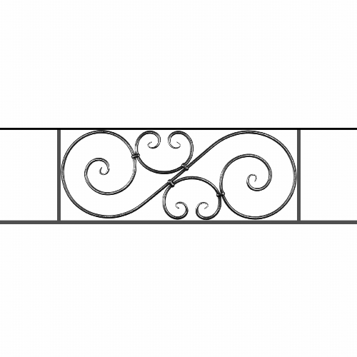 Appui de fenêtre type AF007 à sceller dans votre tableau de fenêtre. Longueur finie de 1360mm et Hauteur finie de 367mm. Convient pour les tableaux de fenêtre de 1260mm. 50mm de scellement sont prévue de chaque côté. Main courante laminée de 1260mm de long en fer forgé sur le dessus. Motif au centre de 900mm de long par 345mm de haut. Le reste de la structure est en acier carré plein de 14mm de section.