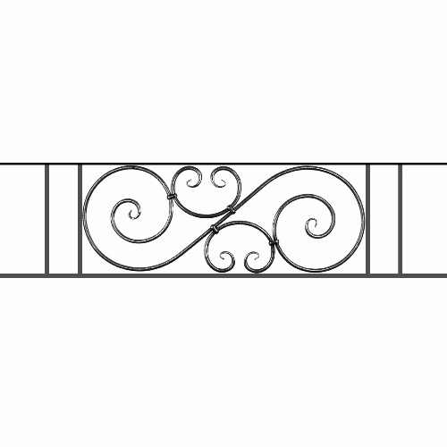 Appui de fenêtre type AF007 à sceller dans votre tableau de fenêtre. Longueur finie de 1420mm et Hauteur finie de 367mm. Convient pour les tableaux de fenêtre de 1320mm. 50mm de scellement sont prévue de chaque côté. Main courante laminée de 1320mm de long en fer forgé sur le dessus. Motif au centre de 900mm de long par 345mm de haut. Le reste de la structure est en acier carré plein de 14mm de section.
