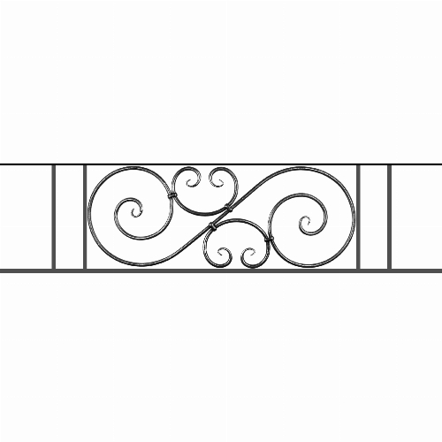 Appui de fenêtre type AF007 à sceller dans votre tableau de fenêtre. Longueur finie de 1480mm et Hauteur finie de 367mm. Convient pour les tableaux de fenêtre de 1380mm. 50mm de scellement sont prévue de chaque côté. Main courante laminée de 1380mm de long en fer forgé sur le dessus. Motif au centre de 900mm de long par 345mm de haut. Le reste de la structure est en acier carré plein de 14mm de section.