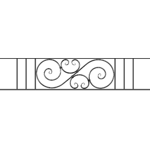 Appui de fenêtre type AF007 à sceller dans votre tableau de fenêtre. Longueur finie de 1720mm et Hauteur finie de 367mm. Convient pour les tableaux de fenêtre de 1620mm. 50mm de scellement sont prévue de chaque côté. Main courante laminée de 1620mm de long en fer forgé sur le dessus. Motif au centre de 900mm de long par 345mm de haut. Le reste de la structure est en acier carré plein de 14mm de section.