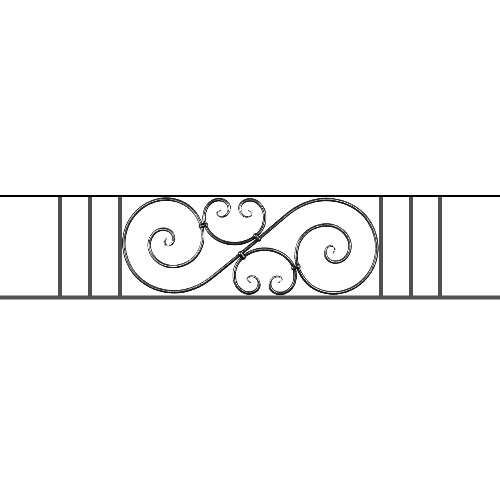 Appui de fenêtre type AF007 à sceller dans votre tableau de fenêtre. Longueur finie de 1750mm et Hauteur finie de 367mm. Convient pour les tableaux de fenêtre de 1650mm. 50mm de scellement sont prévue de chaque côté. Main courante laminée de 1650mm de long en fer forgé sur le dessus. Motif au centre de 900mm de long par 345mm de haut. Le reste de la structure est en acier carré plein de 14mm de section.