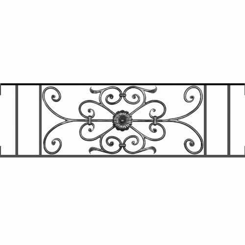 Appui de fenêtre type AF009 à visser dans votre tableau de fenêtre. Longueur finie de 1060mm et Hauteur finie de 320mm. Convient pour les tableaux de fenêtre de 1060mm. Main courante laminée de 1060mm de long en fer forgé sur le dessus. Motif au centre de 700mm de long par 300mm de haut. Le reste de la structure est en acier carré plein de 12mm de section.