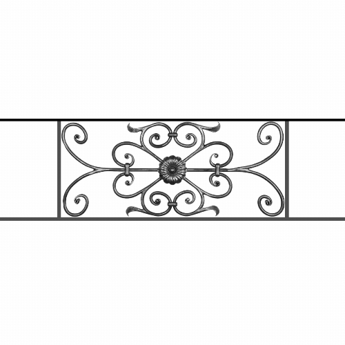 Appui de fenêtre type AF009 à sceller dans votre tableau de fenêtre. Longueur finie de 1080mm et Hauteur finie de 320mm. Convient pour les tableaux de fenêtre de 980mm. 50mm de scellement sont prévue de chaque côté. Main courante laminée de 980mm de long en fer forgé sur le dessus. Motif au centre de 700mm de long par 300mm de haut. Le reste de la structure est en acier carré plein de 12mm de section.