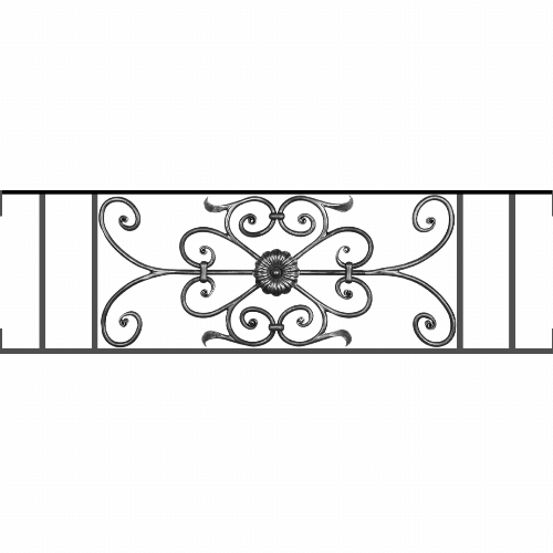 Appui de fenêtre type AF009 à visser dans votre tableau de fenêtre. Longueur finie de 1080mm et Hauteur finie de 320mm. Convient pour les tableaux de fenêtre de 1080mm. Main courante laminée de 1080mm de long en fer forgé sur le dessus. Motif au centre de 700mm de long par 300mm de haut. Le reste de la structure est en acier carré plein de 12mm de section.