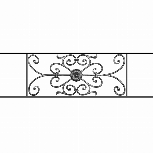 Appui de fenêtre type AF009 à sceller dans votre tableau de fenêtre. Longueur finie de 1090mm et Hauteur finie de 320mm. Convient pour les tableaux de fenêtre de 990mm. 50mm de scellement sont prévue de chaque côté. Main courante laminée de 990mm de long en fer forgé sur le dessus. Motif au centre de 700mm de long par 300mm de haut. Le reste de la structure est en acier carré plein de 12mm de section.