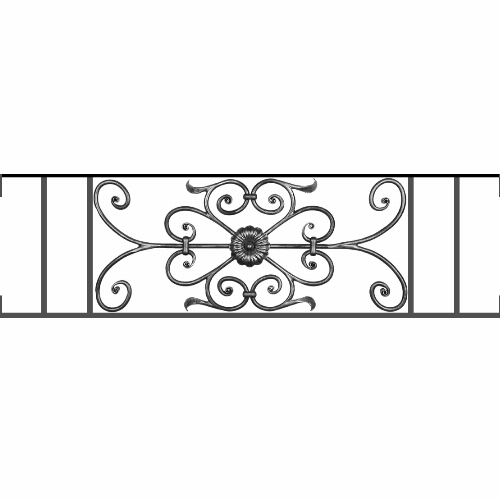 Appui de fenêtre type AF009 à visser dans votre tableau de fenêtre. Longueur finie de 1110mm et Hauteur finie de 320mm. Convient pour les tableaux de fenêtre de 1110mm. Main courante laminée de 1110mm de long en fer forgé sur le dessus. Motif au centre de 700mm de long par 300mm de haut. Le reste de la structure est en acier carré plein de 12mm de section.